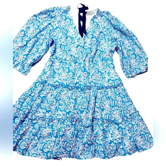 Savida Thea Blue Floral Puff Sleeve Tiered Midi Dress Sz Medium NWT 100% Cotton - Picture 5 of 6